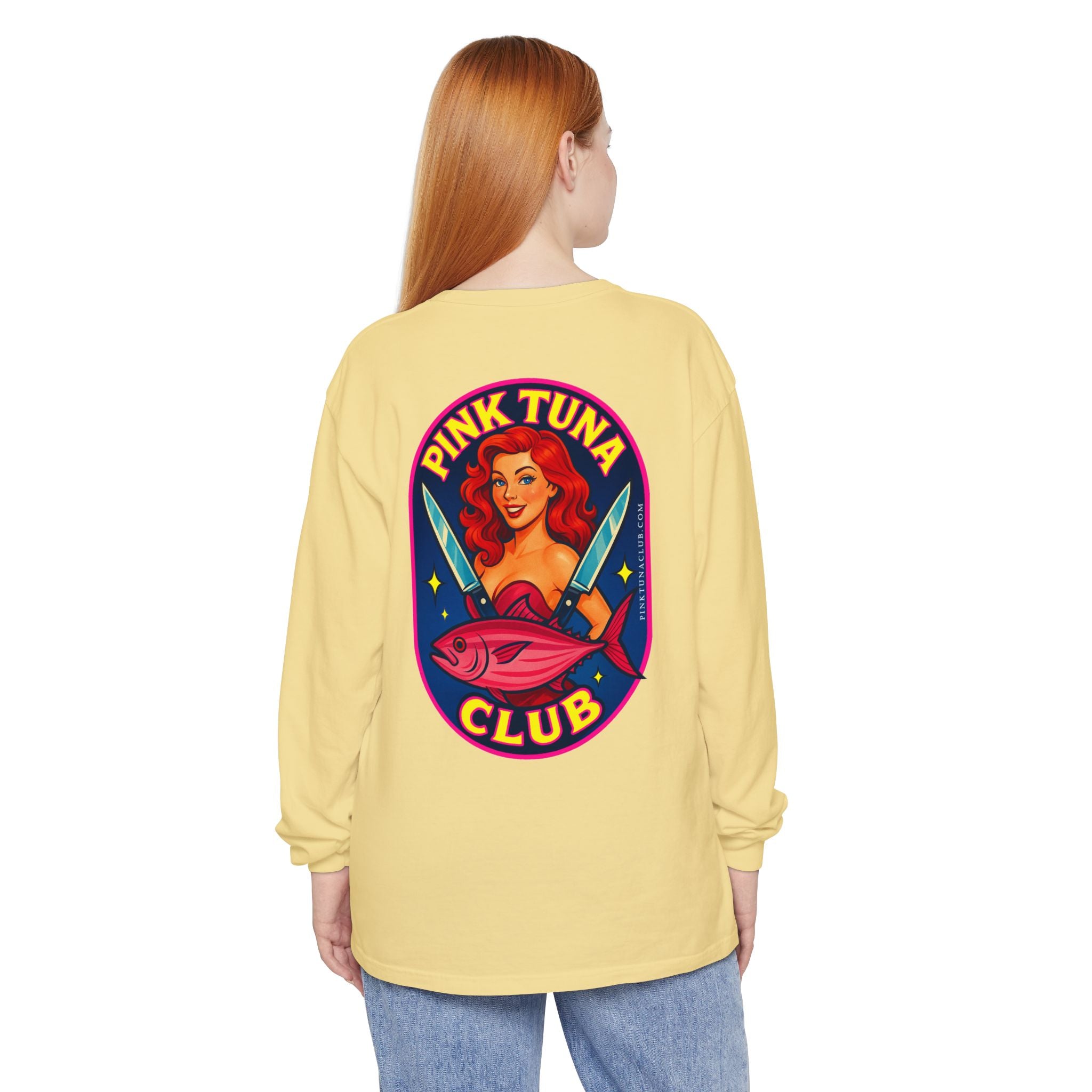 Pink Tuna Club Long Sleeve Tee.  Unisex
