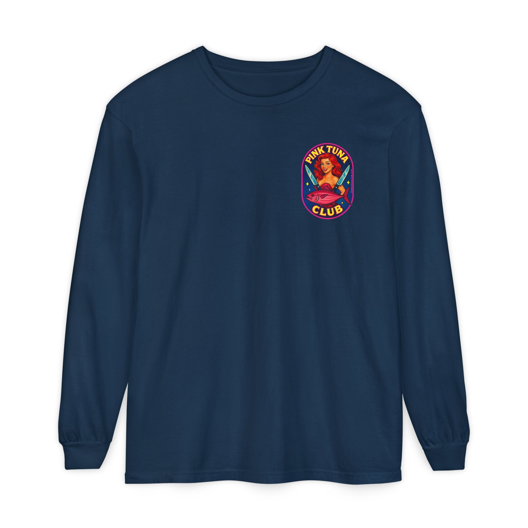 Pink Tuna Club Long Sleeve Tee.  Unisex