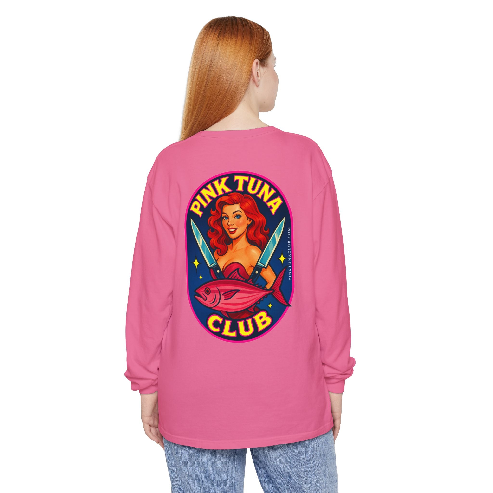 Pink Tuna Club Long Sleeve Tee.  Unisex