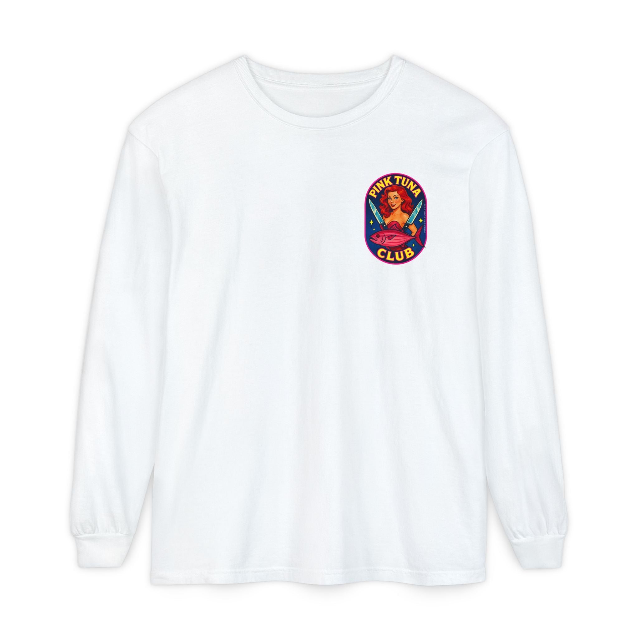 Pink Tuna Club Long Sleeve Tee.  Unisex