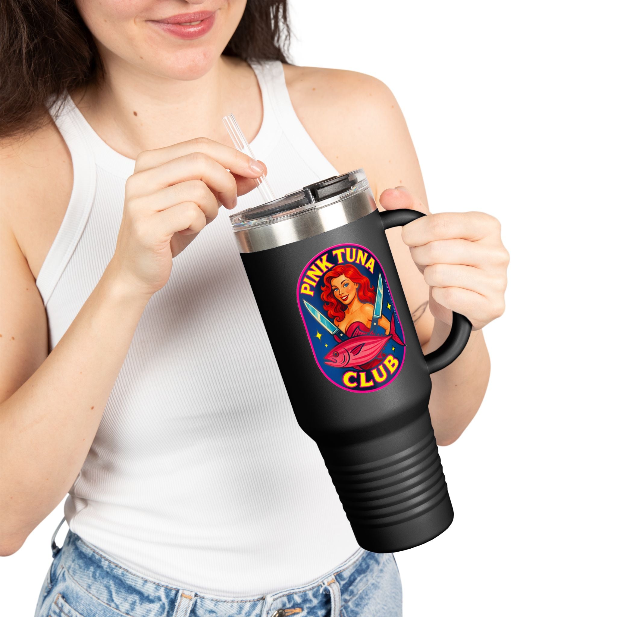 Pink Tuna Club 40oz Insulated Travel Mug