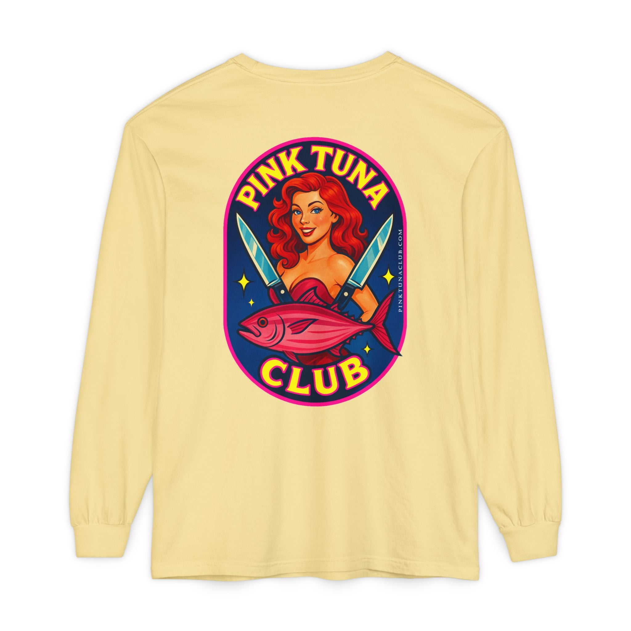 Pink Tuna Club Long Sleeve Tee.  Unisex