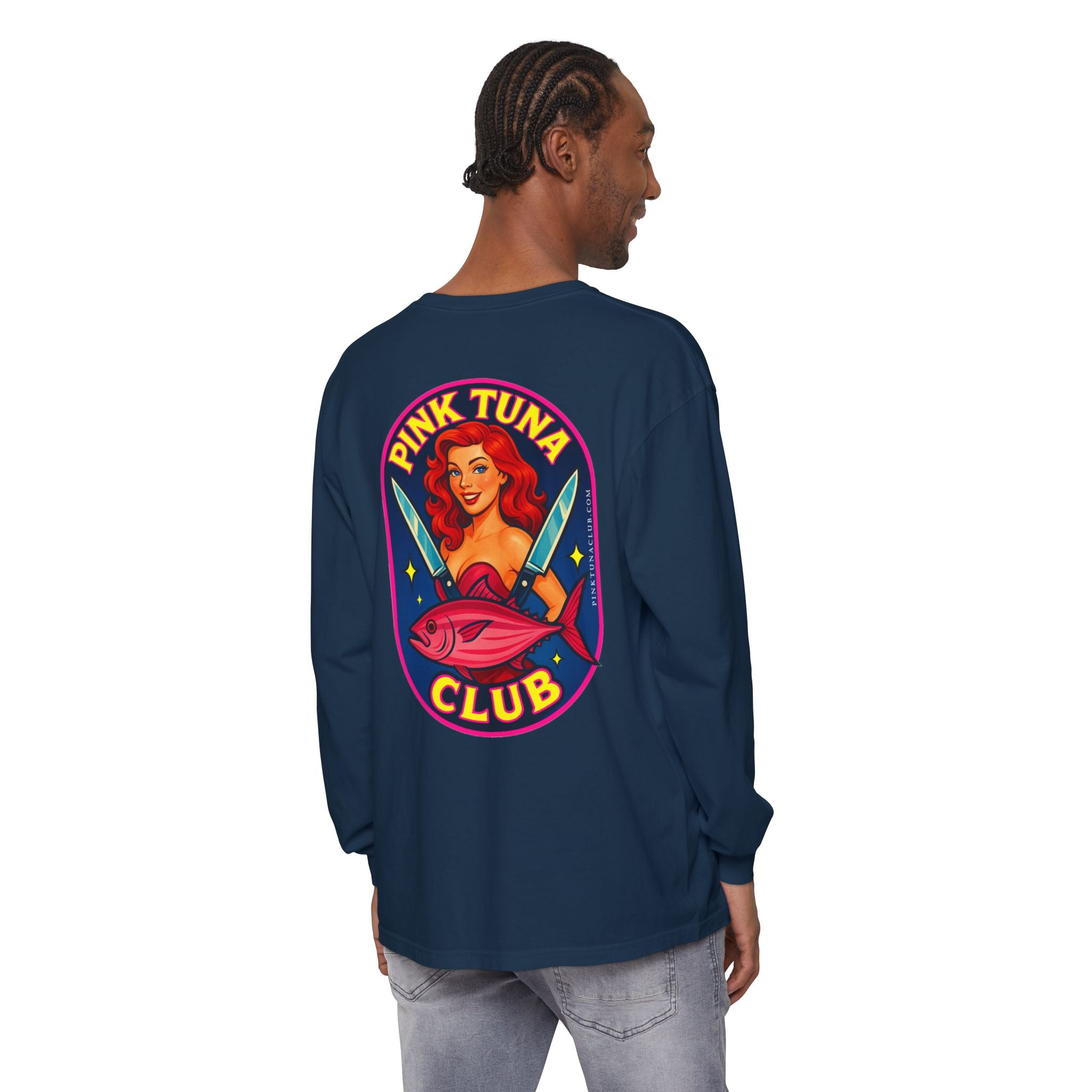 Pink Tuna Club Long Sleeve Tee.  Unisex
