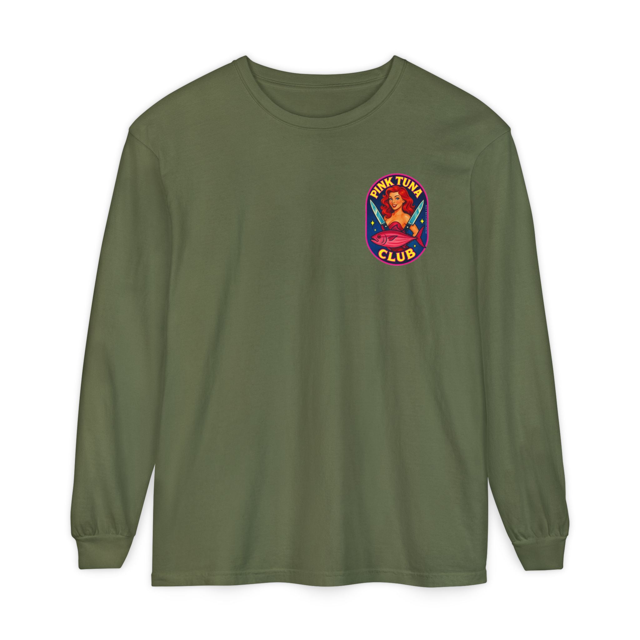 Pink Tuna Club Long Sleeve Tee.  Unisex